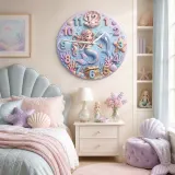 Magische Meerjungfrau und Delfin Wanduhr für Kinderzimmer | Pastell Ozean Dekor für das Kinderzimmer, Andenken für Mädchen (34,5 cm)