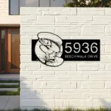 Custom Metal Trout fishing rod bait hook Metal Address Sign, House number, Outdoor Number Signage, Yard Sign Address Plate