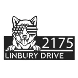Custom Metal Husky dog US flag glasses Metal Address Sign House number Hanging Address Plaque Yard Sign Outdoor decor