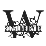 Custom Metal Floral Monogram Split Letter W Metal Address Sign House number Hanging Address Plaque Yard Sign Outdoor decor
