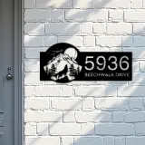 Custom Metal Wolf howling on full moon Metal Address Sign, House number, Outdoor Number Signage, Yard Sign Address Plate002