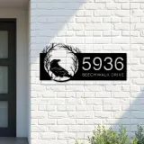 Custom Metal Raven Crow Halloween Wreath Metal Address Sign, House number, Outdoor Number Signage, Yard Sign Address Plate