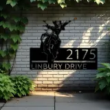 Custom Metal Girl biker bike rider Metal Address Sign, House number, Outdoor Number Signage, Yard Sign Address Plate