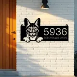 Custom Metal Savannah Cute peeking cat kitten Metal Address Sign, House number, Outdoor Number Signage, Yard Sign Address Plate