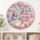 Fairy Castle and Rainbow Kids Room Wall Clock