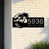 Custom Metal Beach Scene Summer Palm Tree Metal Address Sign, House number, Outdoor Number Signage, Yard Sign Address Plate