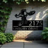Custom Metal BMX Bicycle freestyle Metal Address Sign, House number, Outdoor Number Signage, Yard Sign Address Plate