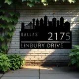 Custom Metal Dallas city skyline Metal Address Sign Hanging Address Plaque house number Yard Outdoor Sign