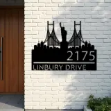 Custom Metal New York Statue of liberty city skyline Metal Address Sign Hanging Address Plaque house number Yard Outdoor Sign