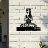Custom Metal Yoga Girl in hippie style Metal Address Sign, House number, Outdoor Number Signage, Yard Sign Address Plate