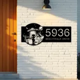 Custom Metal Alien on the Desert UFO Metal Address Sign House number Hanging Address Plaque Yard Sign Outdoor