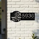 Custom Metal Coal miner on US flag Metal Address Sign, House number, Outdoor Number Signage, Yard Sign Address Plate