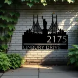 Custom Metal New York Statue of liberty city skyline Metal Address Sign Hanging Address Plaque house number Yard Outdoor Sign