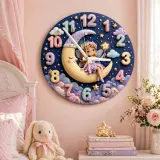 Magische Fee Mond Wanduhr für Kinderzimmer | Pastell Sternenhimmel Dekor, Verspieltes Geschenk für Mädchen (34,5 cm)
