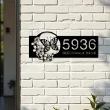 Custom Metal Butterfly flowers Metal Address Sign, House number, Outdoor Number Signage, Yard Sign Address Plate002