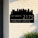 Custom Metal Fort Worth city skyline Metal Address Sign Hanging Address Plaque house number Yard Outdoor Sign