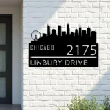 Custom Metal Chicago city skyline Metal Address Sign Hanging Address Plaque house number Yard Outdoor Sign