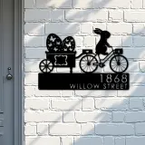 Custom Metal Bunny Easter Eggs trailer rabbit Metal Address Sign, House number, Outdoor Number Signage, Yard Sign Address Plate