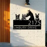 Custom Metal German shepherd Dogs and horse Metal Address Sign House number Hanging Address Plaque Yard Sign Outdoor decor