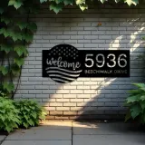 Custom Metal Welcome US flag 4th of July Metal Address Sign House number Hanging Address Plaque Yard Sign Outdoor decor
