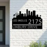 Custom Metal Los Angeles city skyline Metal Address Sign Hanging Address Plaque house number Yard Outdoor Sign