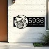 Custom Metal Wine barrel bottle grapes Metal Address Sign, House number, Outdoor Number Signage, Yard Sign Address Plate