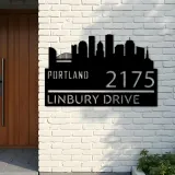 Custom Metal Portland city skyline Metal Address Sign Hanging Address Plaque house number Yard Outdoor Sign