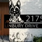 Custom Metal Belgian Malinois dog cute puppy Metal Address Sign House number Hanging Address Plaque Yard Sign Outdoor decor