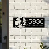 Custom Metal Witch and black cat flying halloween Metal Address Sign House number Hanging Address Plaque Yard Outdoor Sign
