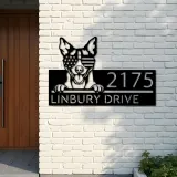 Custom Metal Rat terrier dog US flag glasses Metal Address Sign House number Hanging Address Plaque Yard Sign Outdoor decor