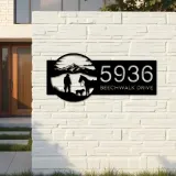 Custom Metal Hunter on the lake Metal Address Sign, House number, Outdoor Number Signage, Yard Sign Address Plate