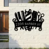 Custom Metal Barbershop Hair Stylist Barber Metal Address Sign, House number, Outdoor Number Signage, Yard Sign Address Plate