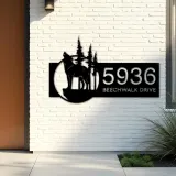 Custom Metal Wolf wild life mountain forest Metal Address Sign, House number, Outdoor Number Signage, Yard Sign Address Plate