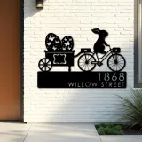 Custom Metal Bunny Easter Eggs trailer rabbit Metal Address Sign, House number, Outdoor Number Signage, Yard Sign Address Plate