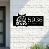 Custom Metal Balinese Cute peeking cat kitten Metal Address Sign, House number, Outdoor Number Signage, Yard Sign Address Plate