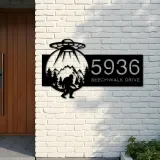 Custom Metal Alien UFO bigfoot sasquatch Metal Address Sign, House number, Outdoor Number Signage, Yard Sign Address Plate