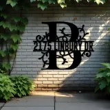 Custom Metal Floral Monogram Split Letter B Metal Address Sign House number Hanging Address Plaque Yard Sign Outdoor decor