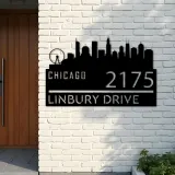 Custom Metal Chicago city skyline Metal Address Sign Hanging Address Plaque house number Yard Outdoor Sign