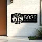 Custom Metal Leafy Tree and Couple Deer Metal Address Sign, House number, Outdoor Number Signage, Yard Sign Address Plate