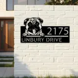 Custom Metal Pug Dog Cute puppy Metal Address Sign House number Hanging Address Plaque Yard Sign Outdoor decor