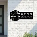 Custom Metal Fireman Fire Fighter US flag Metal Address Sign House number Hanging Address Plaque Yard Sign Outdoor
