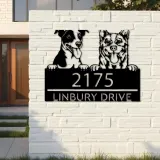 Custom Metal Red heeler and Jack russel terrier Metal Address Sign, House number, Outdoor Number Signage, Yard Sign Address Plate