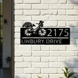 Custom Metal Bicycle with flower and hearts Metal Address Sign, House number, Outdoor Number Signage, Yard Sign Address Plate