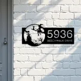 Custom Metal Witch and black cat flying Halloween Metal Address Sign, House number, Outdoor Number Signage, Yard Sign Address Plate