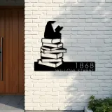 Custom Metal Girl Reading Book Book Lover Metal Address Sign, House number, Outdoor Number Signage, Yard Sign Address Plate
