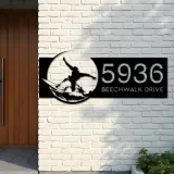 Custom Metal Surfer surfing Metal Address Sign, House number, Outdoor Number Signage, Yard Sign Address Plate