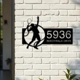 Custom Metal Tennis player Metal Address Sign, House number, Outdoor Number Signage, Yard Sign Address Plate