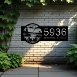 Custom Metal Lighthouse with Chairs Dock Metal Address Sign, House number, Outdoor Number Signage, Yard Sign Address Plate