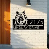 Custom Metal Keeshond dog Cute puppy Metal Address Sign House number Hanging Address Plaque Yard Sign Outdoor decor
