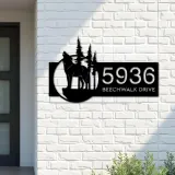 Custom Metal Wolf wild life mountain forest Metal Address Sign, House number, Outdoor Number Signage, Yard Sign Address Plate